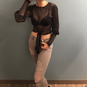 Sparkly see through black party top